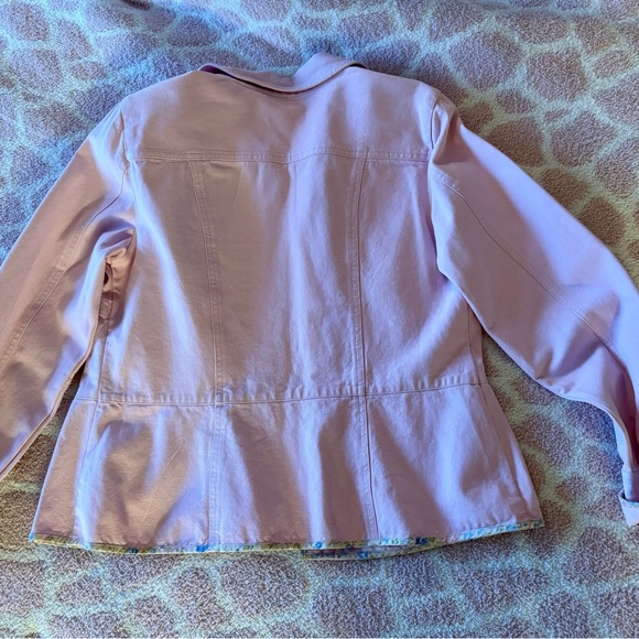 Liz Claiborne pink  Denim Jacket  floral trim Women's Large Ex. Cond - Picture 3 of 14